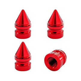 povtii 4 PCS Car Tire Valve Caps, Aluminum Alloy Spiked Tire Wheel Valve Stem Caps, Tire Valve Dust Cover Decoration for Car Truck Bicycle Motorcycle, Universal Car Accessories (Red, 4 PCS)