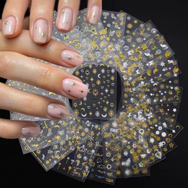 20 Sheets Gold Nail Art Stickers Star Nail Stickers Flowers 3D Self Adhesive Firworks Nail Decals Butterfly Heart Nail Art Decals Floral Nail Design for Women Girls Accessories DIY Manicure