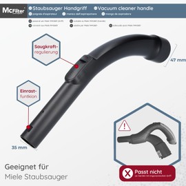 McFilter Handle compatible with Miele S8340 Ecoline Solution, handle tube with 35 mm pipe connection and suction power regulation
