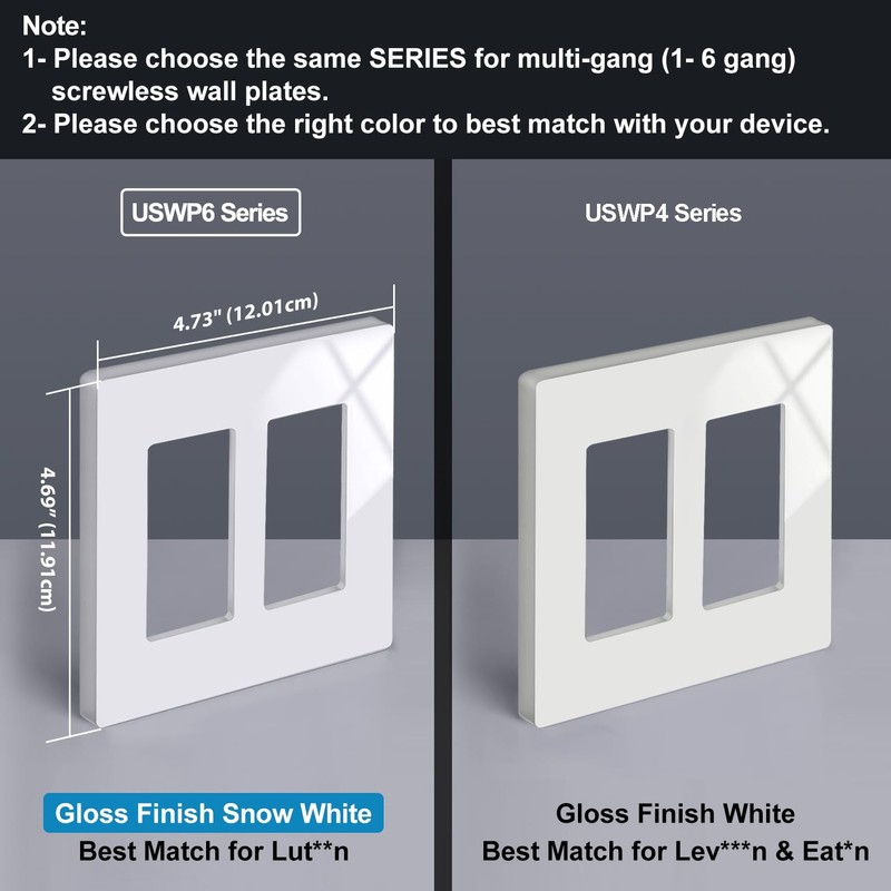 BESTTEN 5 Pack Screwless Decorator Wall Plate, 2 Gang Decorative