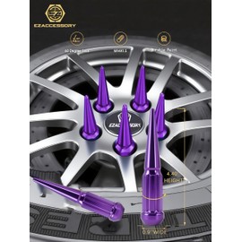 EZAccessory 14x1.5 Spline Spike Lug Nuts 24 Pieces Purple with Key Bulge Acorn Lug Nut for Chevy GMC 6x5.5 Pattern Silverado Colorado 6x120 Pattern 15-on