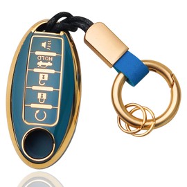 OLLEN 5-Button TPU Key Fob Cover with Screw-free Ring, Fit for Nissan Altima Sentra Maxima Murano Rogue Armada Pathfinder, Full Protection Remote Key Case, 5 Button, Blue