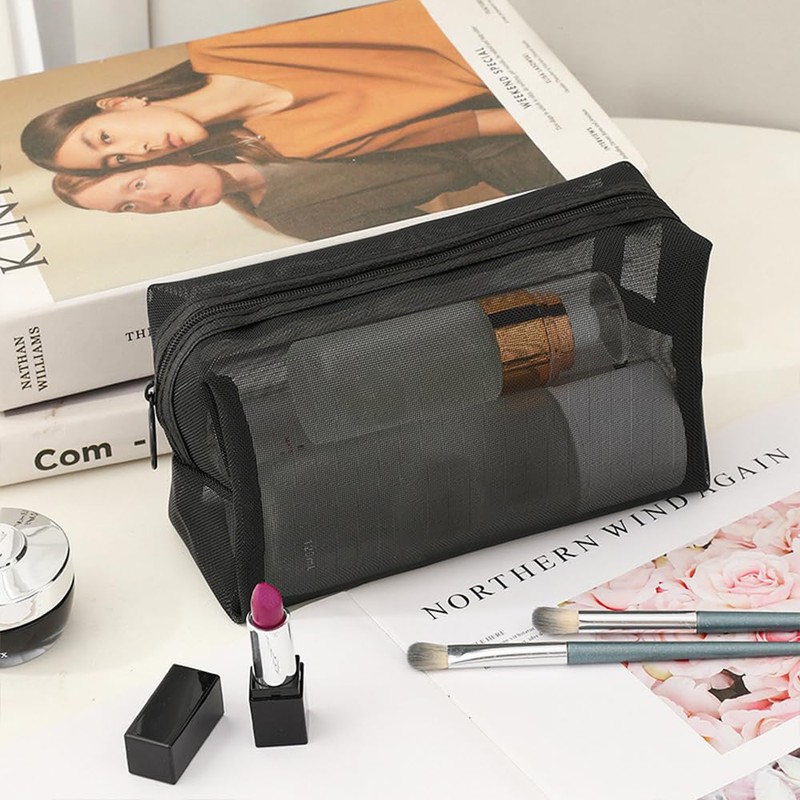 Clapoyis Portable Mesh Cosmetic Pouch, Mini Bag Set of 3