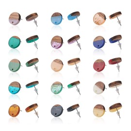 Craftdady 15 Pairs Flat Round Resin Stud Earrings with Gold Foil 14mm Hole Plastic Ear Nut for Boho Earrings Jewelry Making