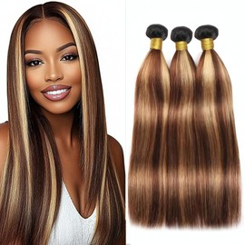 BilltiiWW P427 Bundles Human Hair Highlight Straight Bundles Ombre Honey Blonde Two Tone Brazilian Human Hair Extensions Soft and Silky for Black Women 14 16 18 Inch