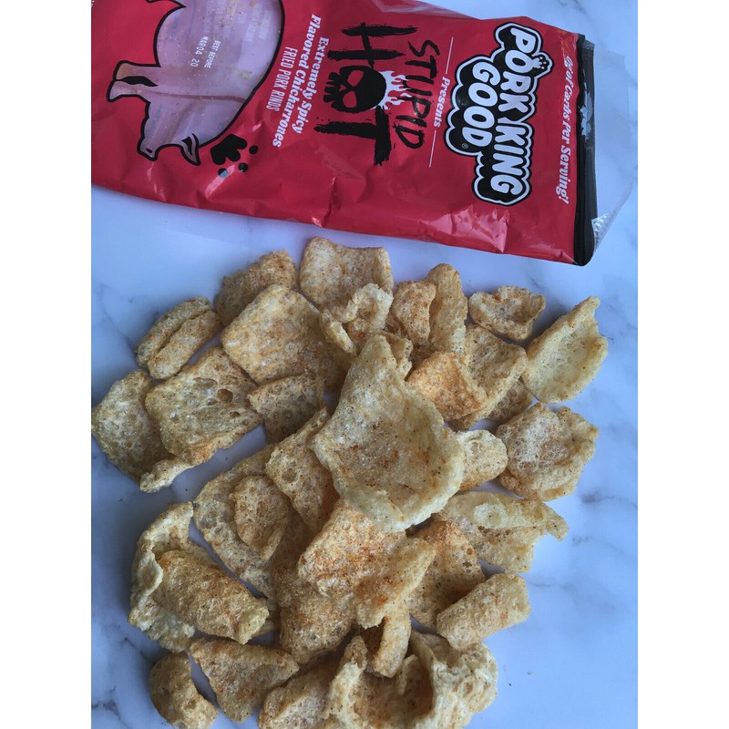 Pork King Good Stupid Hot Flavored Pork Rinds Chicharrones 4