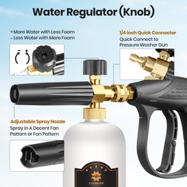 Short Pressure Washer Gun with Foam Cannon, 1/4 Inch Quick Connector, with 5 Pressure Washer Nozzles and Cleaning Gloves, 1 Liter