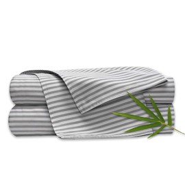 Pure Bamboo Split King Bed Sheet Set, Genuine 100% Organic Viscose Derived from Bamboo, Soft & Cooling, Double Stitching, Lifetime Quality Promise *Not for Split Top (Split King, Stripes)