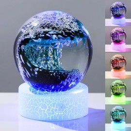 Precious Memorial Hand Blown Ocean Waves Glass Decor Crystal Ball - Coastal Collectible Figurines Sphere Paperweight Glass Ball Aquarium Decor Office Beach Decor Ocean Gift Lovers Paper Weights