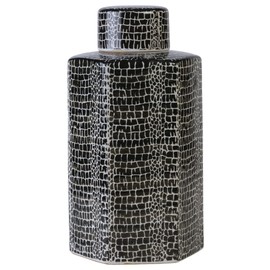 Mikasa Blue Crackle Ceramic Canister, Store Small Household Items or Display Faux Florals, Black and White