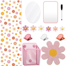 Harloon 15 Pcs Locker Decoration and Organizer Kit Locker Wallpaper Magnetic Pen Holder and Mirror Whiteboard Marker Cork Board with 3 Push Pins 3 Magnetic Clip 6 Magnets (Retro Flowers)