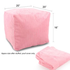 Sexysamba Square Corduroy Pouf Cover Only, 20"x 16" Unstuffed Decorative Ottoman Foot Stool Rest, Washable Storage Bean Bag Chair Floor Pouf Covers for Living Room Bedroom, Pink