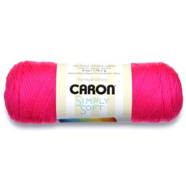 Caron Simply Soft Solids Hilado, 6 onzas, Calibre 4 Mediano, 100% acrílico, Rosa neón, Lavar y secar a máquina
