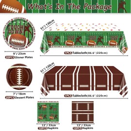 Football Party Decorations - Football Party Supplies Including 62Pcs Football Plates, Party Napkins, Football Tablecloth for Kids Fans Tailgate Gameday Football Birthday Party, Serve 20 Guests