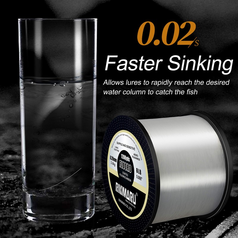 RIKIMARU Fluoro Fishing Line, 100% Fluorocarbon Coated Fishing Line (Clear,