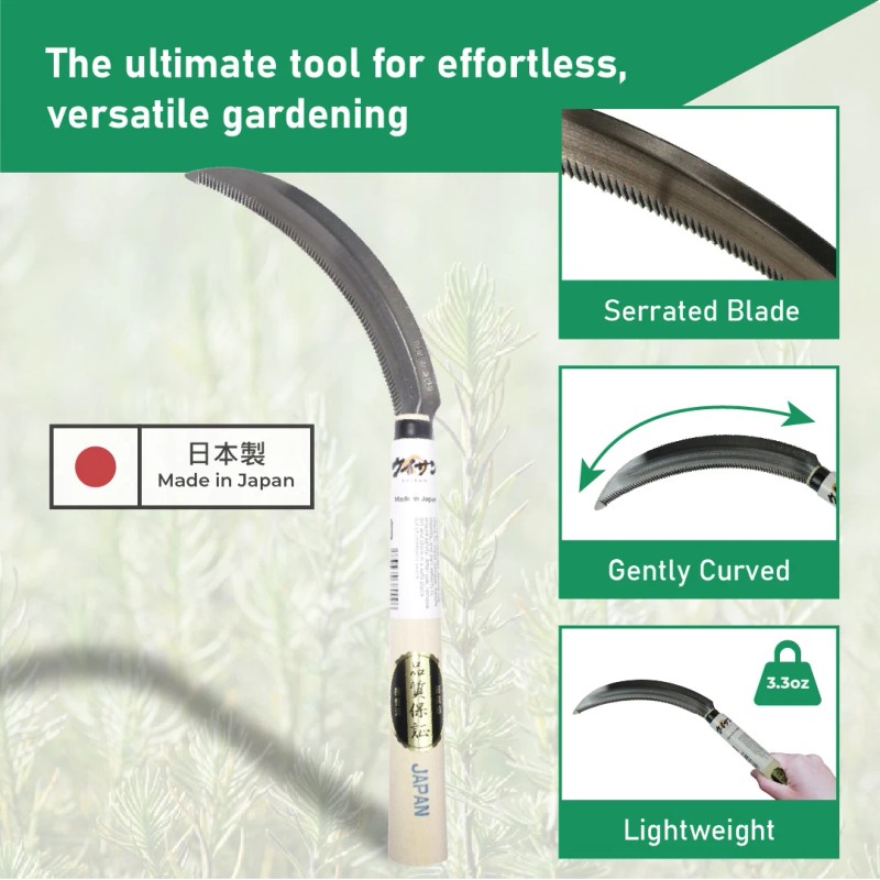 KUISUN Japanese Serrated Sickle for Gardening - Compact & Lightweight
