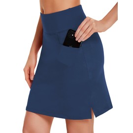 COOrun - Falda deportiva para mujer, con bolsillos, hasta la rodilla, pantalones cortos integrados, falda informal para entrenamiento de golf, tenis (XS-3XL), 1-azul marino, XX-Large