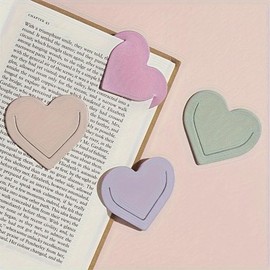 Heart Shaped Faux Leather Bookmarks, 4 Pack, Pastel Colors, Double-Sided Page Clips, Page Separators for Books, Diaries, Journals Gift for Students, Readers and Literature Lovers
