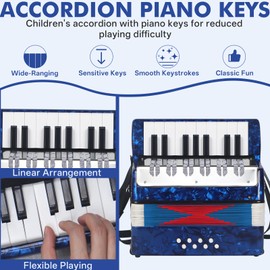 AKLOT 17 Key Piano Accordion, Lightweight Kids Accordion, Celluloid Accordions Brighter and Pure Tone than Plastic, Durable Metal Cover with Straps, Manual for Children, Beginners Acordeón (Blue)
