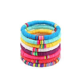 7pcs/Pack Bohemia Polymer Clay Beaded Bracelets Colorful Surfer Stretch Stackable Bracelet for Women Summer Beach Jewlery-8pcs