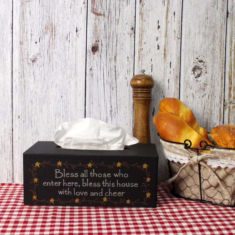 CVHOMEDECO. Primitives Rectangular Tissue Box Cover Rustic Bless Cardboard Tissue