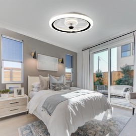 Dawn Whisper Flush Mount Ceiling Fan with Lights, Low Profile Ceiling Fan with Light,Modern 20 Inch Ceiling Fans with Lights for Bedroom White