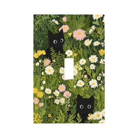 LuHuoLu Decorative Switch Covers Plate Funny Cute Black Cat Colorful Flower Green Plant 1 Gang Wall Plate Oversized Single Toggle Wall Cover Plate Jumbo Electrical Light Switch Plate Faceplate