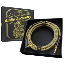 AA AUDIO ACCESSORY Gold Series Right Angle Guitar Cable 10 ft (Gold-Plated Neutrik Connectors) 16 AWG &Conductive PVC, Kevlar Reinforced Braided 1/4 Instrument Cord for Electric Amp Bass,100% Shielded