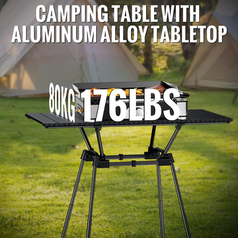 GARLLEN Folding Camping Table 176LBS Capacity, 4 Adjustable Height Roll-up