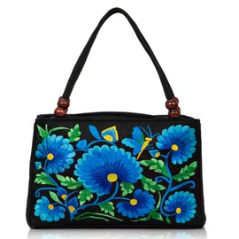 Bolso pequeño clásico de doble cara bordado de hombro para mujer, azul, talla única, bolso, Azul, One Size