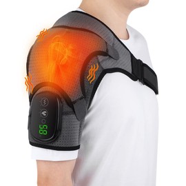 Heated Shoulder Wrap, Shoulder Heating Pads Massager for Men Women, Electric Cordless Vibration Massage Heated Shoulder Braces with 3 Heating Setting, Left Right Shoulder Massage