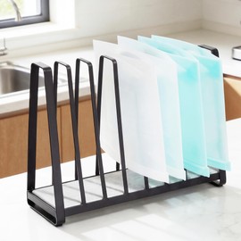 AIDILI Reusable Bag Drying Rack - 9-Slot Plastic Bag Drying Rack with Diatomite Base(Keep the Countertop Dry), Black