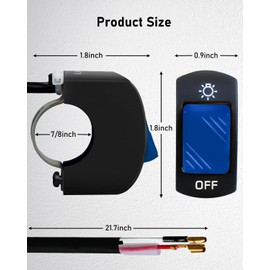Belinous 7/8" Handlebar Switch for Motorcycle, ATV, etc, Waterproof Motorcycle Toggle Switch for Lights, Easy-to-Mount On-Off Switch (Blue Push Button)
