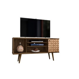 Manhattan Comfort Liberty Mid Century Modern TV Stand for Televisions up to 50 Inches, Bedroom and Living Room Entertainment Center with Storage, Shelves, and Cabinet, 53" Wide, Rustic Brown/3D Brown