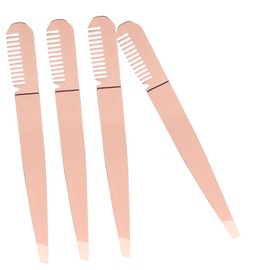 WOONEKY 4pcs Stainless Steel Eyelash Tweezers with Comb Precision Eyebrow Tools for Shaping and Applying False Lashes Lightweight Beauty Accessories for