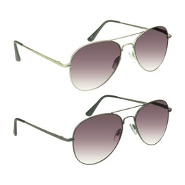 proSPORT Reading Sunglass Tinted Full Lens Sun Reader Glasses Aviator +2.00 Silver & Gunmetal