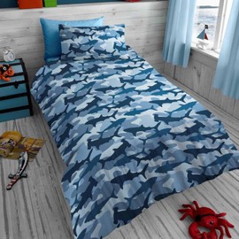 GC GAVENO CAVAILIA 100% Microfiber Blue Shark Single Quilt Bedding Set, Luxury Fish Duvet Cover Sea Life Kids Duvet Cover Set, Multi