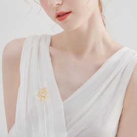 Gold Rose Brooch Rhinestone Flower Brooch Pin Buckle Corset Large Scarf Pin Fashion Jewellery for Clothes/Scarves/Ponchos/Weddings