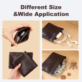 Easyplum 2PCS Leather Pocket Cosmetic Bag for Purse,Coin Purse Lipstick Cosmetic Accessories Organizer, Travel Kit Storage Pouch,Waterproof Portable No Zipper Self-closing Small Makeup Pouch for Women