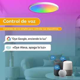 Alexa Google RGB Lámpara de Techo Inteligente,24W Lámpara Inteligente,Lámpara de Techo,Lampara Inteligente,160000 Colores Ajustables,RGB/Blanco/Modo Cálido,Brillo Regulable,para Recamara Cuarto Sala