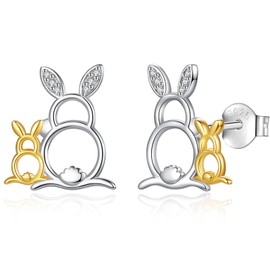 INFUSEU Bunny Earrings for Women Sterling Silver Ear Stud Post Earring Easter Rabbits Animal Lovers Gifts for Mother Mom Daughter