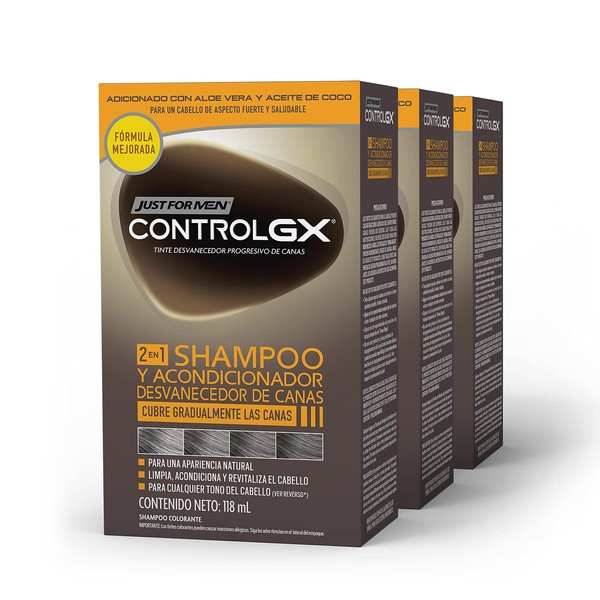 Just for Men Control Gx Shampoo Y Acondicionador Desvanecedor De Canas, color, 118 ml, pack of/paquete de 3
