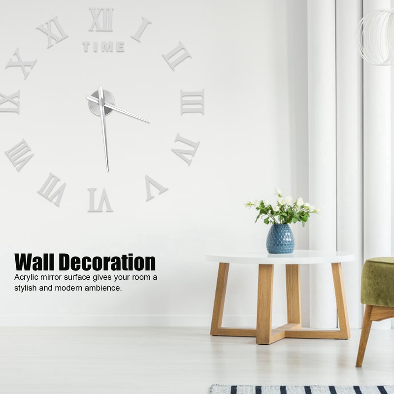 DIY Wall Clock Roman Numerals Frameless Mirror Surface Wall Clock
