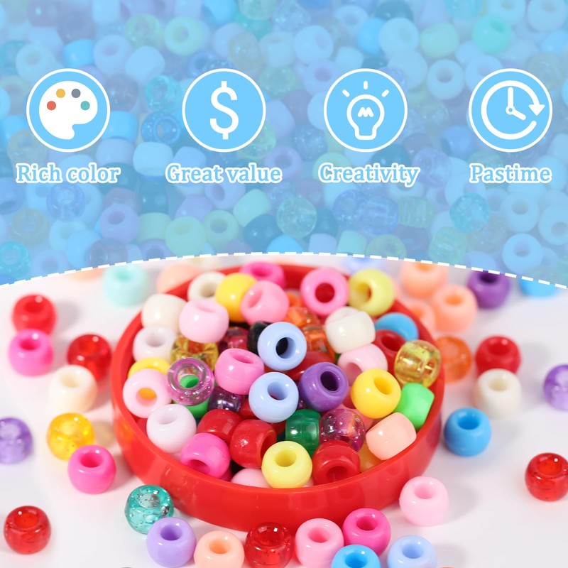Pony Beads Bulk 1200 pcs Golden Plastic Beads Bulk for