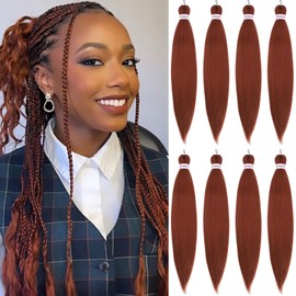 Ginger Braiding Hair 350,26 Inch 8 Packs Cooper Red Pre Stretched braiding hair,Professional Synthetic Box Braids,Hot Water Setting Yaki Texture Braid In Hair Extension (26inch,350#)