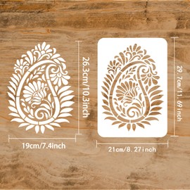 FINGERINSPIRE Paisley Stencil 11.7x8.3 inch Flowers Leaves Stencil Template Plastic Large Paisley Pattern Stencils Reusable Fancy Paisley Stencil for DIY Art Painting on Walls Furniture Crafts