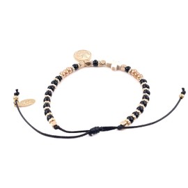 SIFRIMANIA Saint Michael Medal Adjustable Catholic Bracelet for Women, Protection Cross Religious Pendant (Black-Gold)