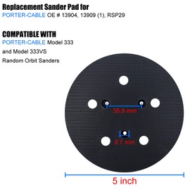 5" Sander Replacement Pad - Fit Porter Cable 333 and 333VS Random Orbit Sanders - Hook and Loop Replacement Pad for Porter Cable 13904