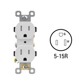 AIDA 15 Amp 125 Volt 5-15R Tamper Resistant Residential Grade Grounding TR Duplex Receptacle White Wall Outlet 10 Pack, UL Listed, Side Wire & Back Wire 10 Pack White