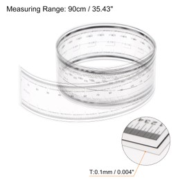 sourcing map Film Flexible Ruler 90 cm 0.1 mm Scale with R Angle & Wide Lines PET Plastic Folding Straight Ruler Calibration Soft Measuring Tool for Factory Transparent